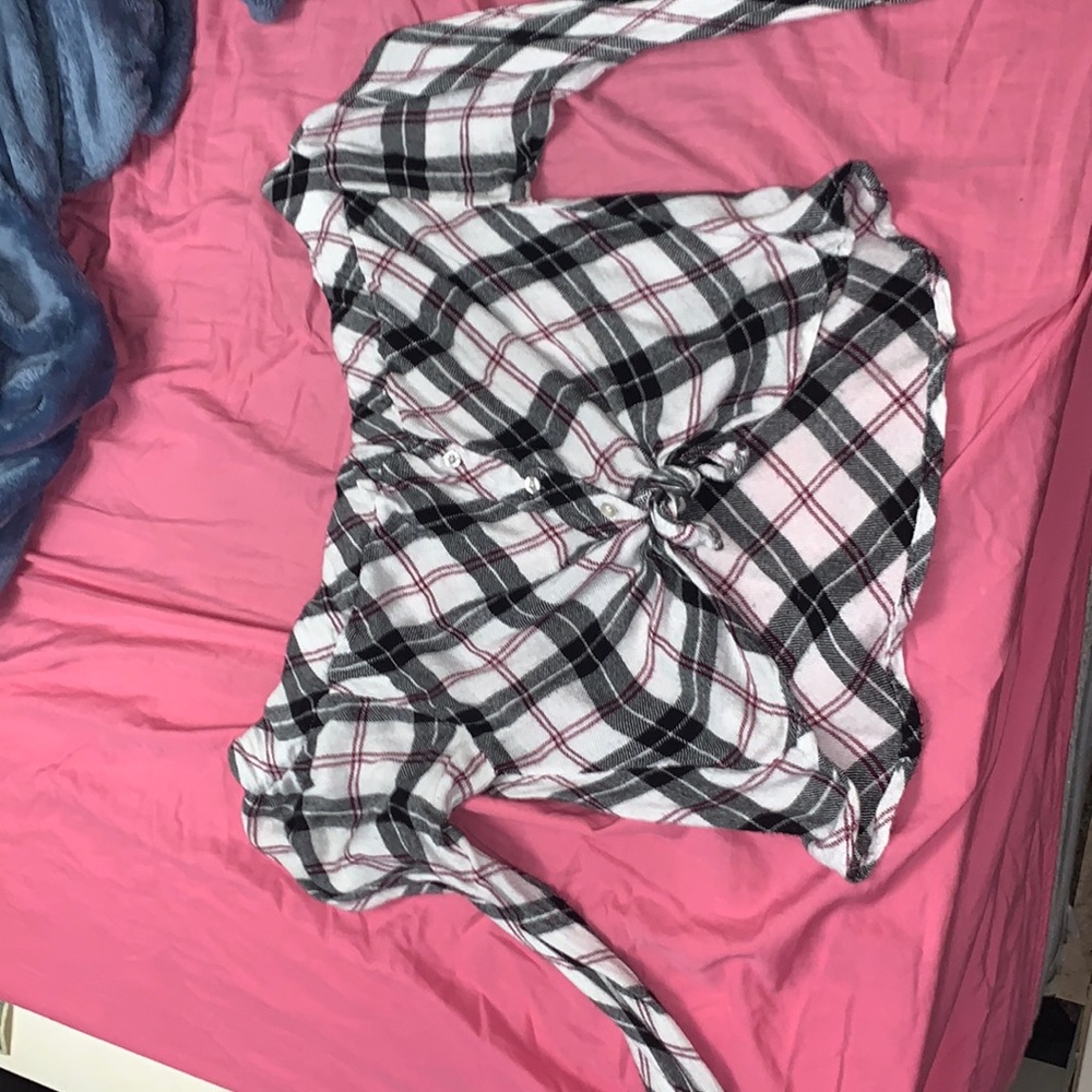 Plaid off the shoulder tie up fall long sleeve shirt